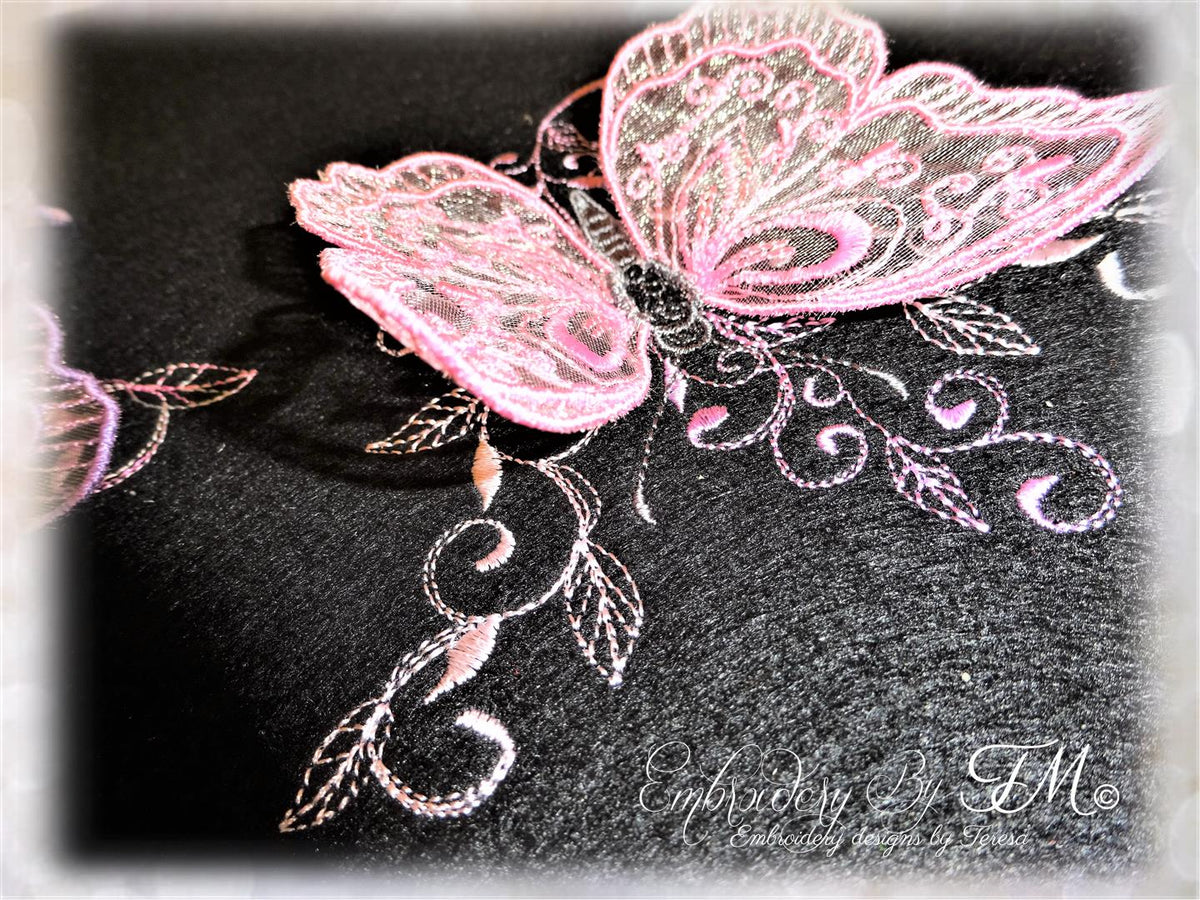 Butterfly embroidery with 3D wings / three sizes / Embroidery by TM