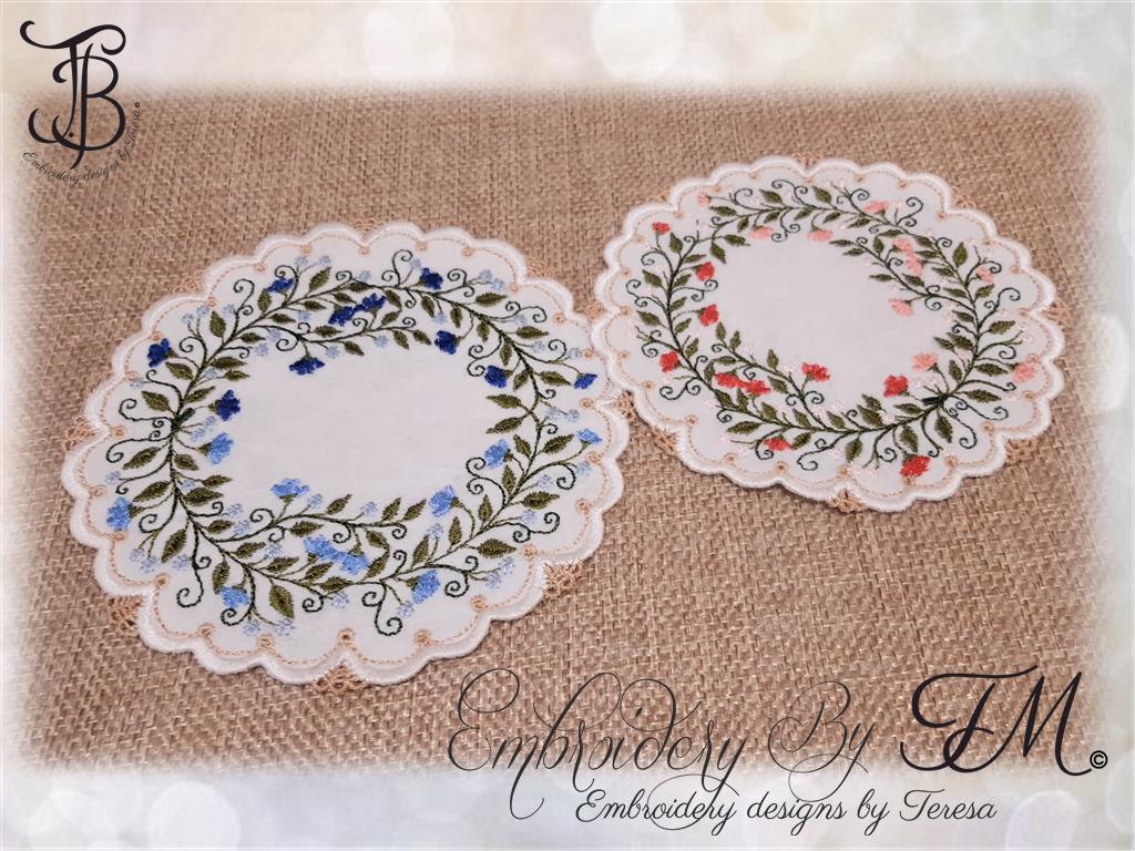 Felt coaster with flowers/5x7 hoop – Embroidery by TM - designs by Teresa