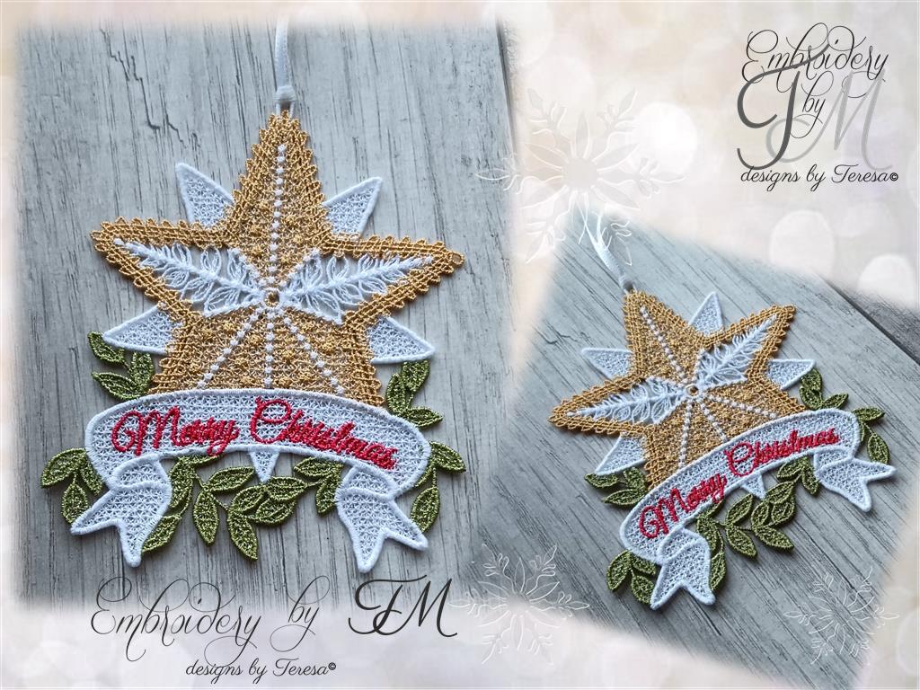 Christmas Star with leaves No.1/ 5x7 hoop/ two variations