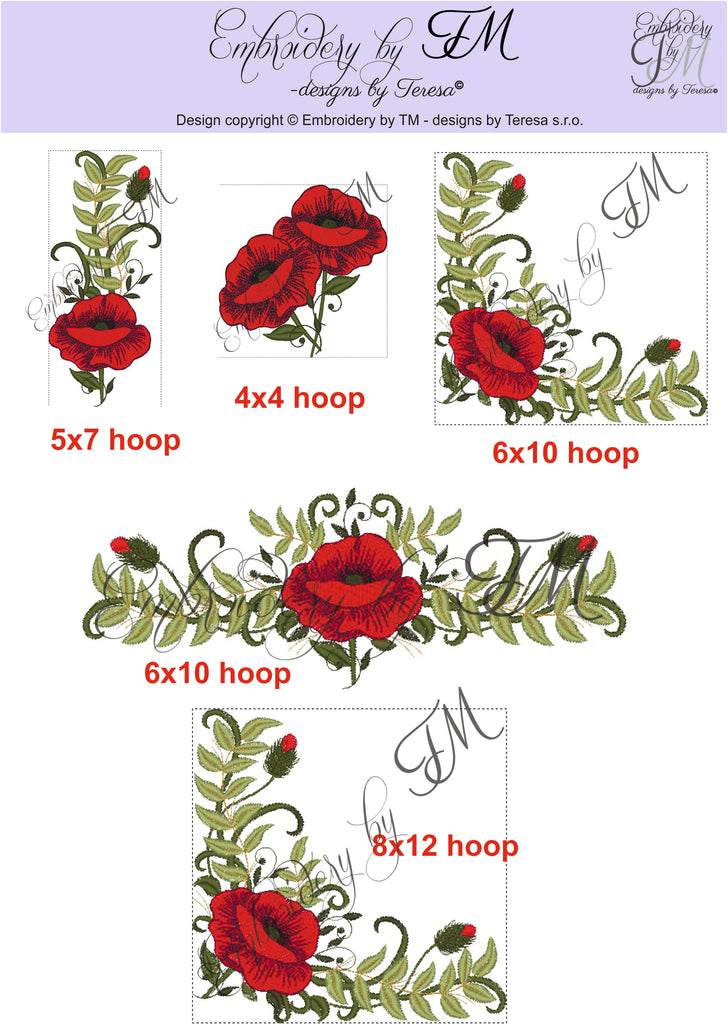 Poppies flowers by TM / embroidery designs/more variants