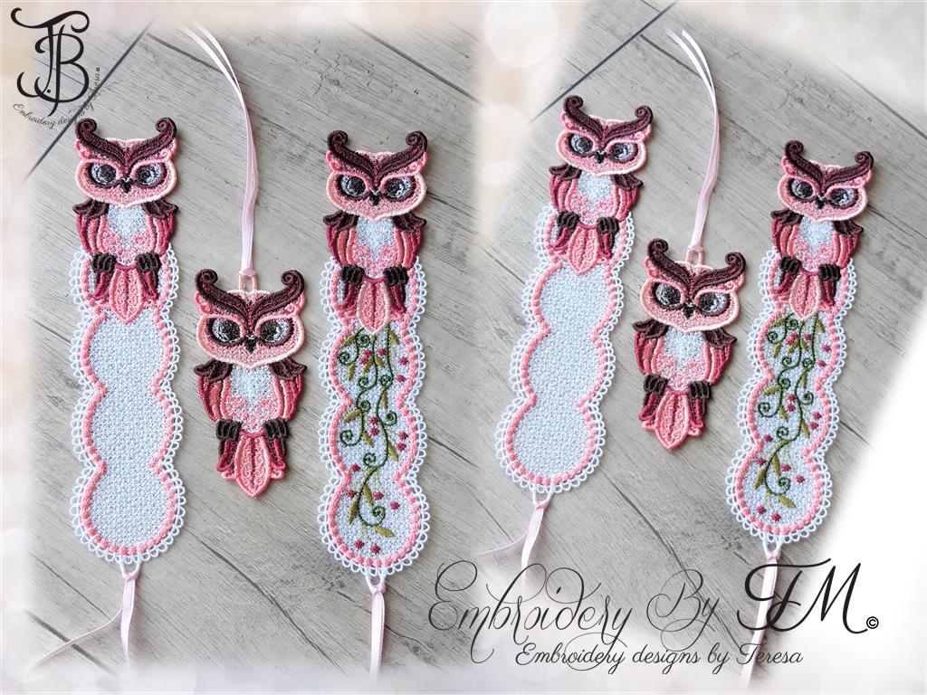 Bookmark with Owl and Owl FSL/ the bookmark is in a 5x7 hoop and the separate Owl is in a 4x4 hoop