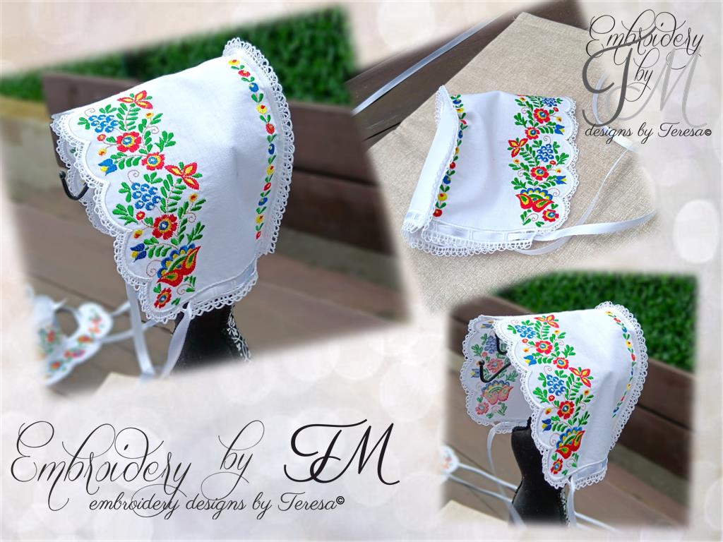 Baby Bonnet - folklore motifs from Slovacko region/FSL+fabric