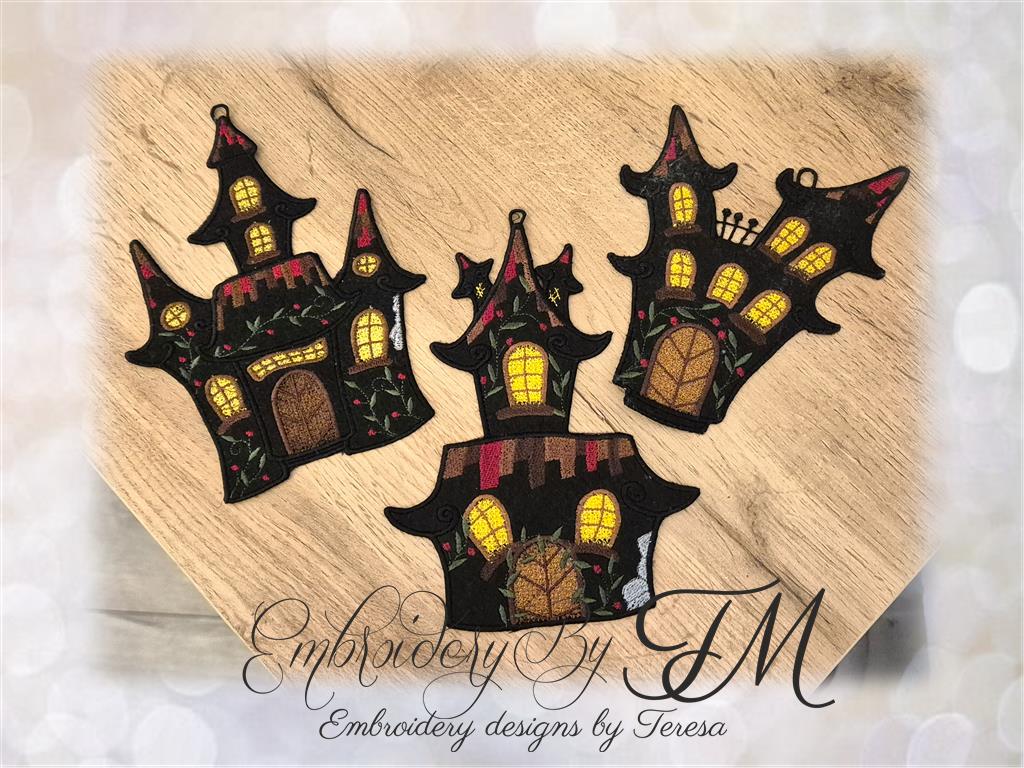 Set Halloween house/combination of felt and lace/5x7 hoop/two variations