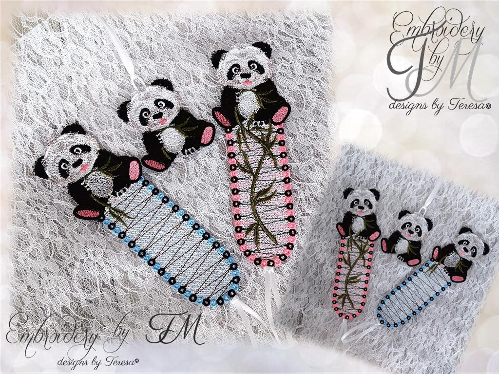 Bookmark Panda /the bookmarks is in a 5x7 hoop and the separate Panda is in a 4x4 hoop