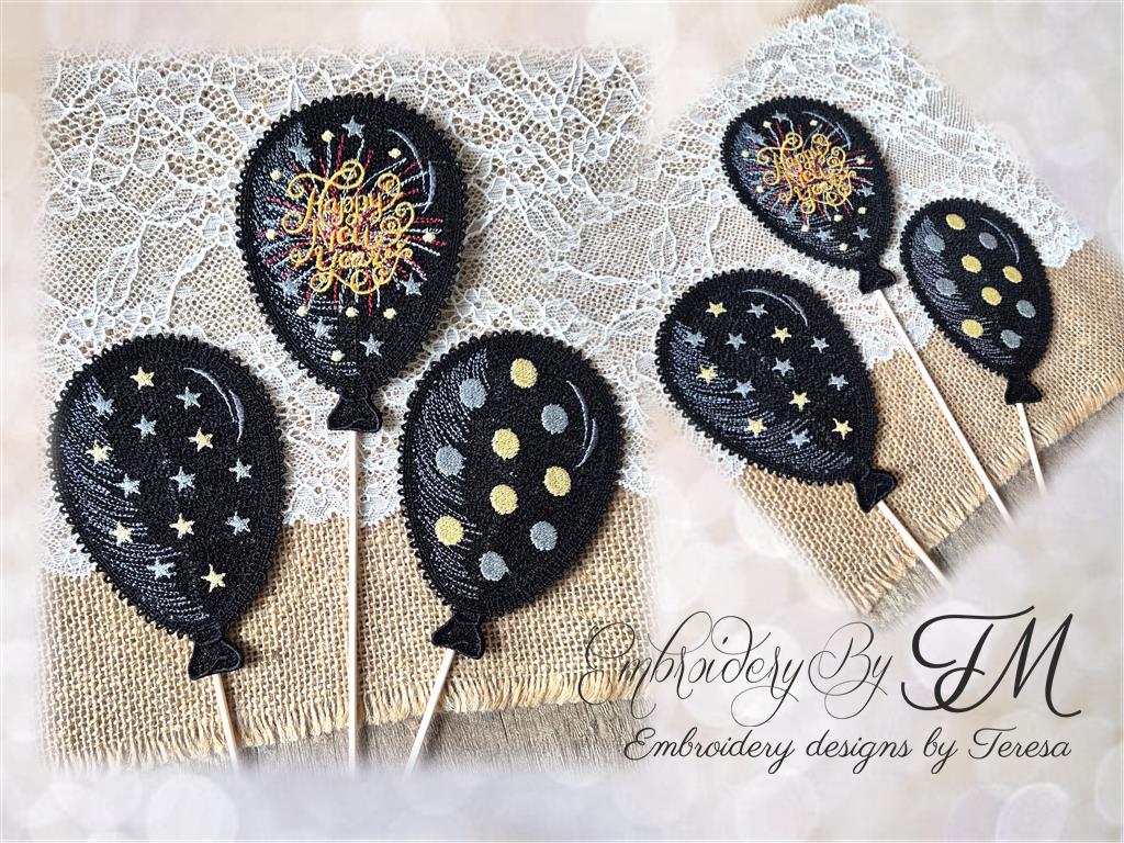Balloons - happy New Year/ 5x7 hoop/two variations