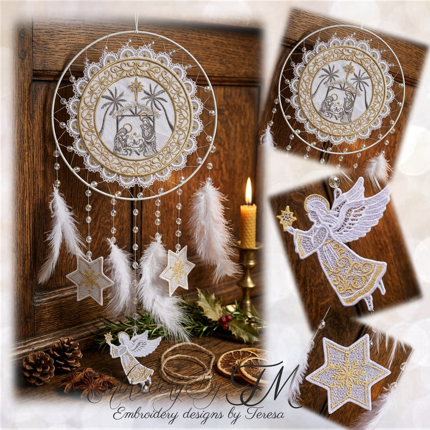 Dream catcher Nativity/three sizes/5x7, 6x10 and 8x8 hoop/two variatio ...