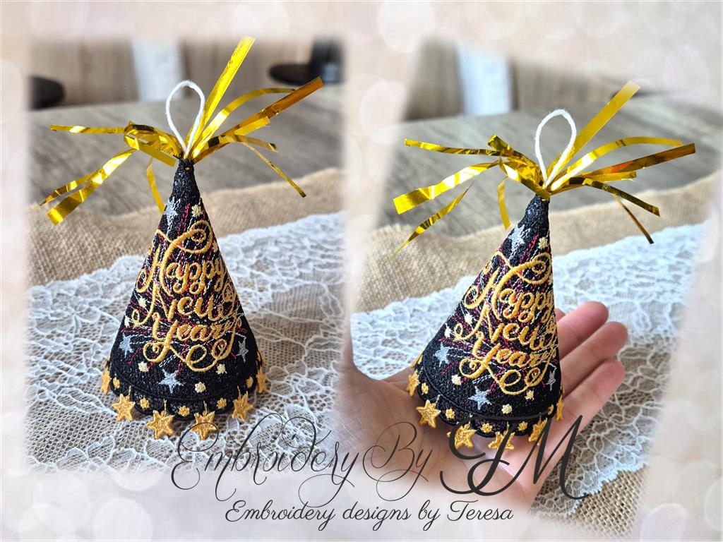 Cone hat 3D -  Happy New Year/two sizes / 5x7 hoop