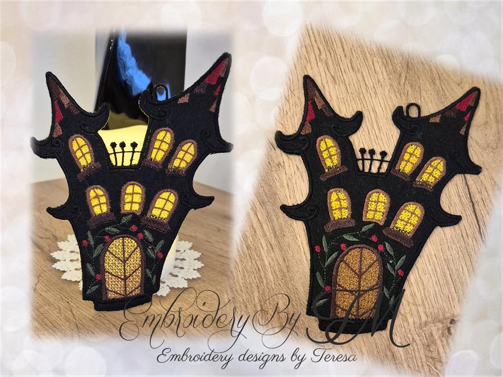 Set Halloween house/combination of felt and lace/5x7 hoop/two variations