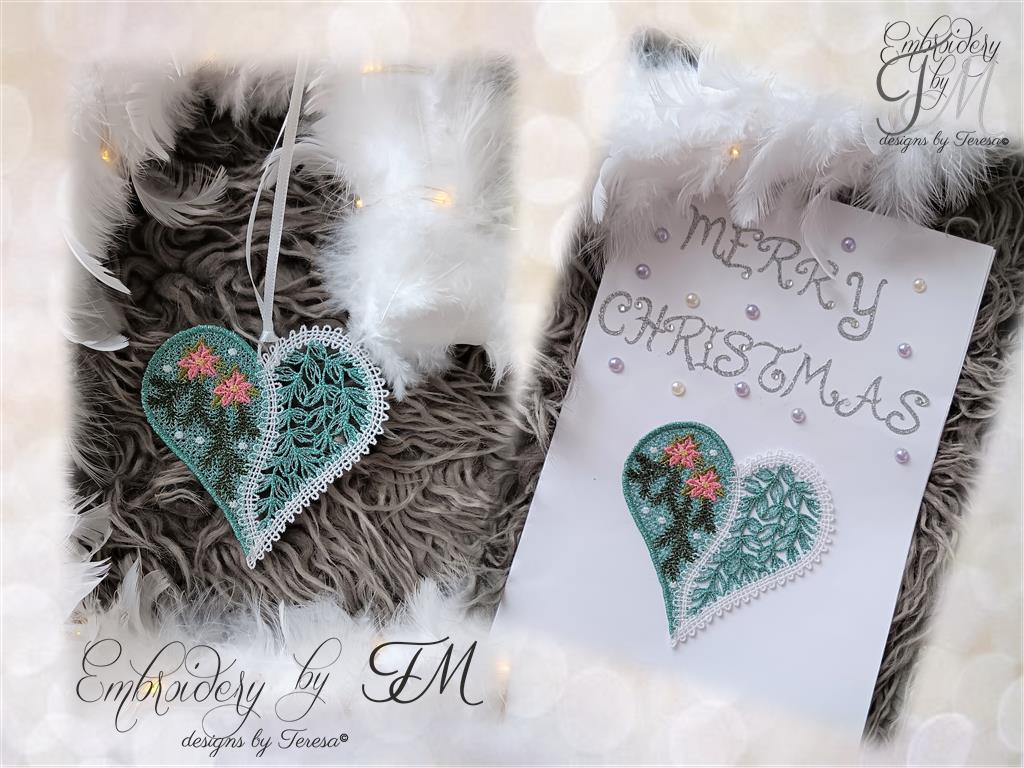 Christmas heart with poinsettia/4x4 hoop/two variations