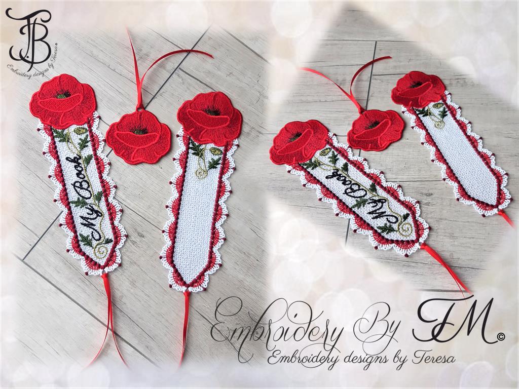 Bookmark Poppies - My book/the bookmarks is in a 5x7 hoop and the separate Poppy is in a 4x4 hoop