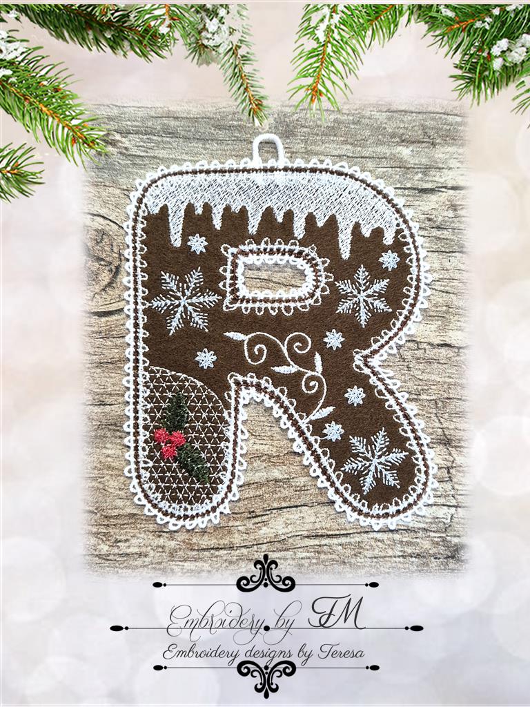 R gingerbread alphabet/5x7 hoop/combination of felt and lace ...