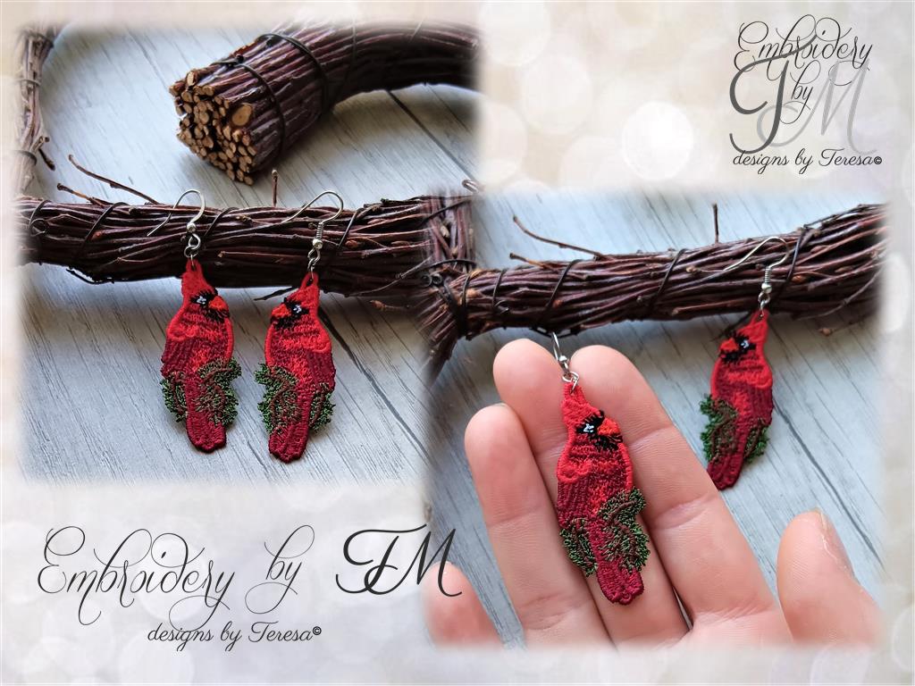 Earrings Red Cardinal/ 4x4 hoop