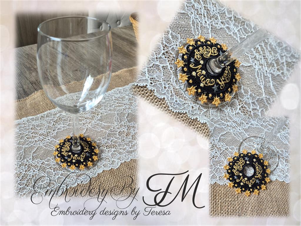 Wine Glass Charms - Happy New Year/two sizes /  4x4 hoop /three sizes