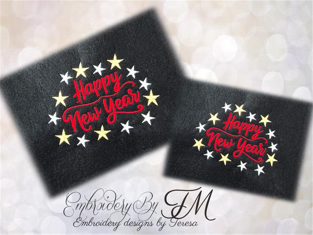 Embroidery design - text - Happy New Year/5x7 hoop and 4x4 hoop