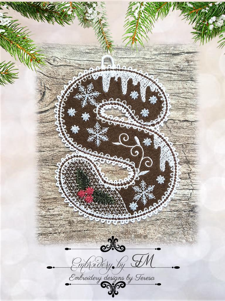 S gingerbread alphabet/5x7 hoop/combination of felt and lace