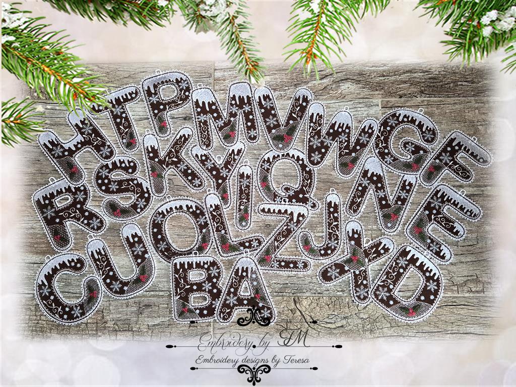 Set gingerbread alphabet/5x7 hoop/combination of felt and lace