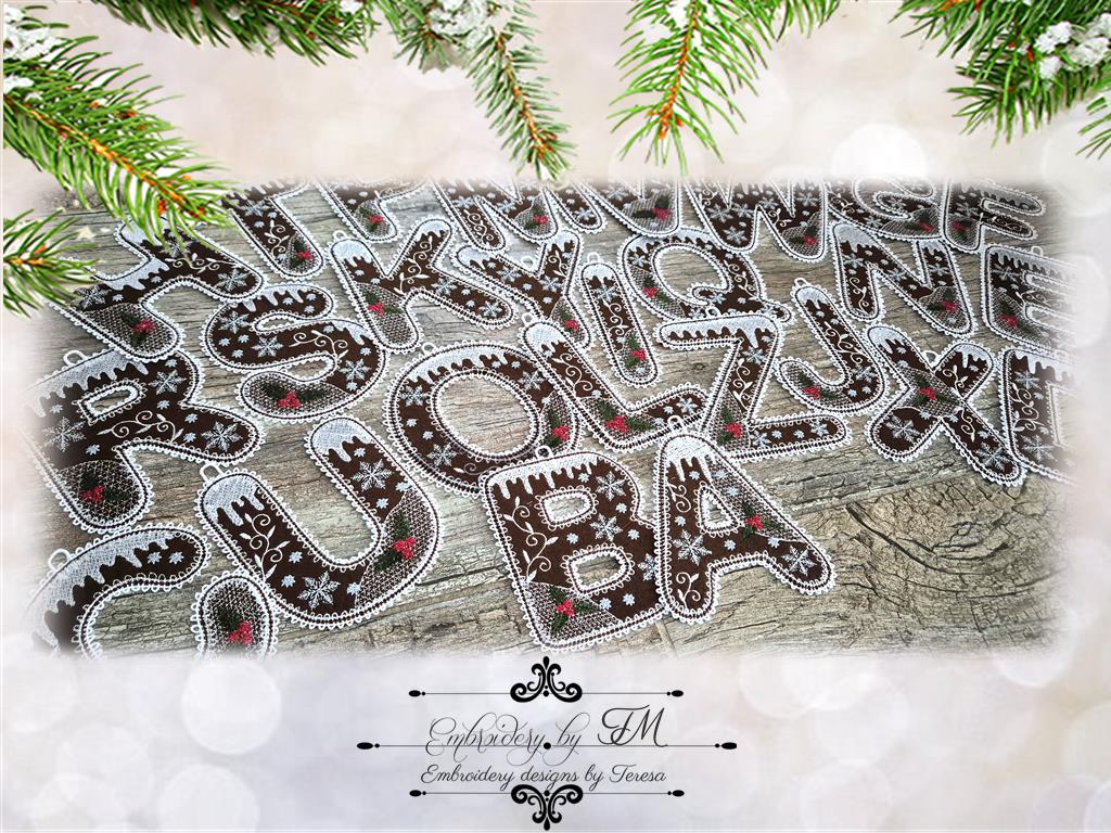 Set gingerbread alphabet/5x7 hoop/combination of felt and lace