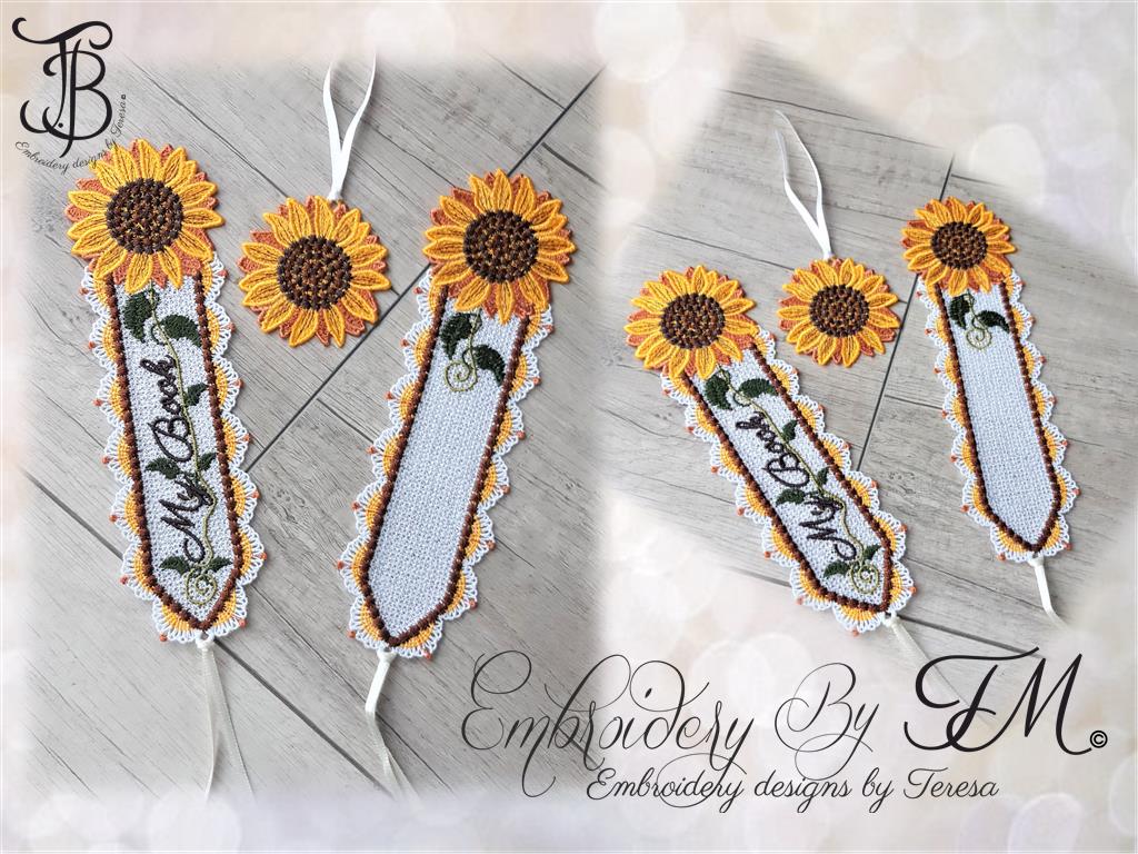 Bookmark Sunflower - My book/the bookmarks is in a 5x7 hoop and the separate Sunflower is in a 4x4 hoop