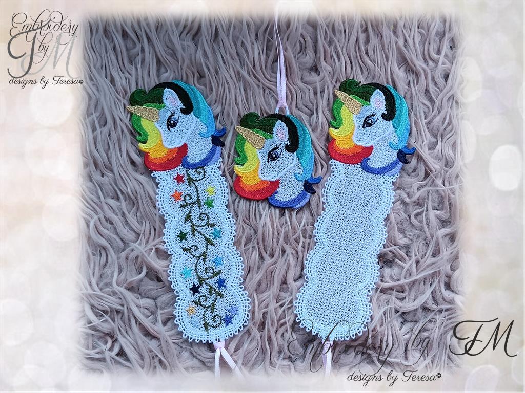 Bookmark Unicorn /the bookmarks is in a 5x7 hoop and the separate Unicorn is in a 4x4 hoop