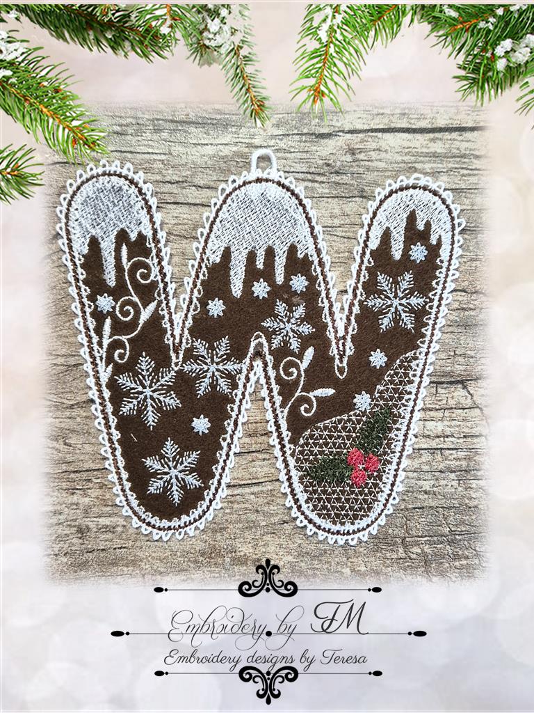 W gingerbread alphabet/5x7 hoop/combination of felt and lace