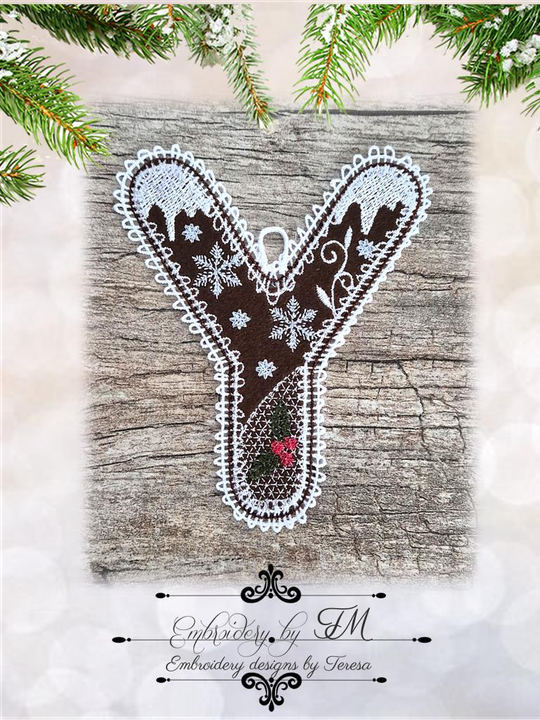 Y gingerbread alphabet/5x7 hoop/combination of felt and lace