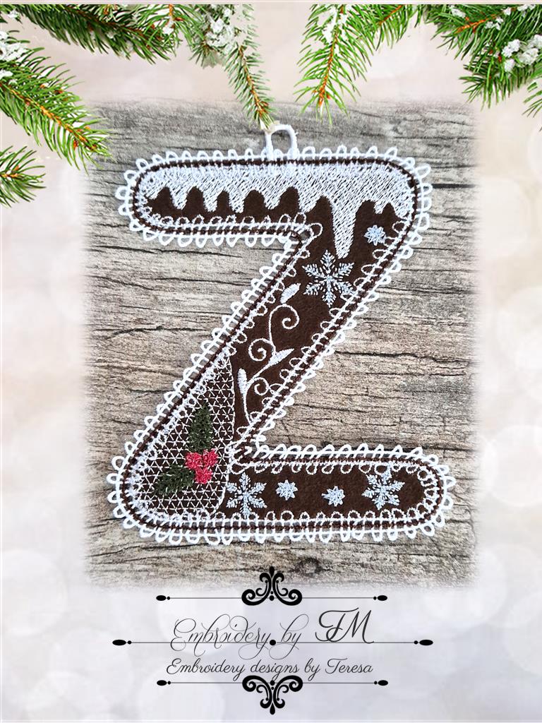 Z gingerbread alphabet/5x7 hoop/combination of felt and lace
