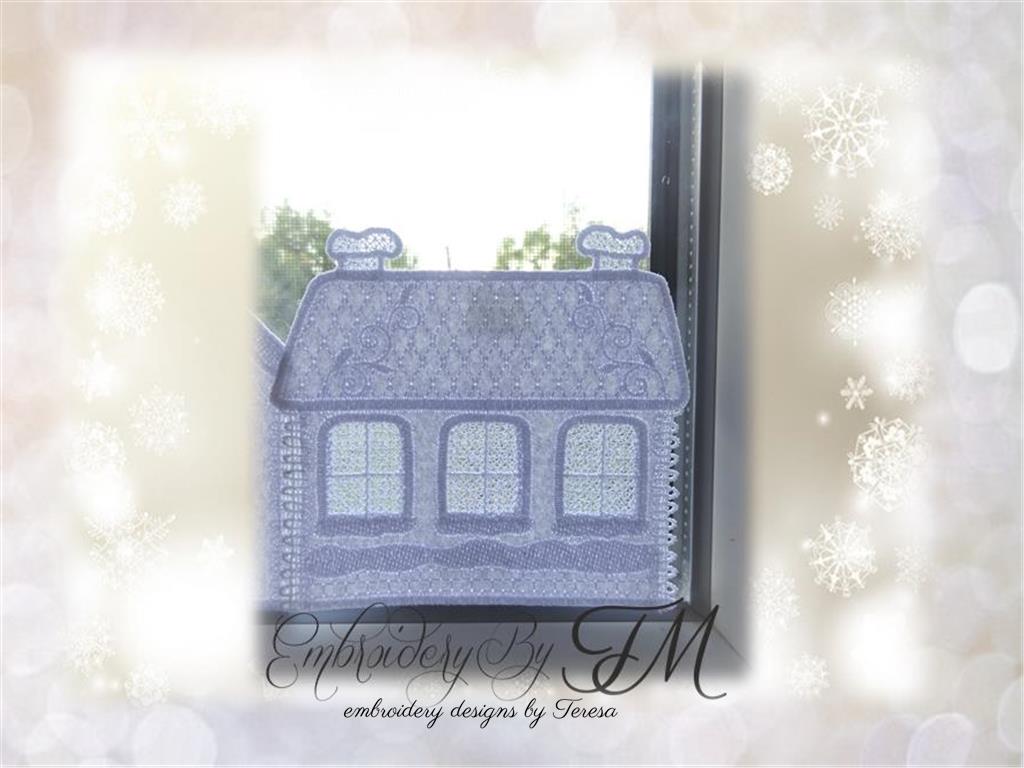 Lantern or window decoration / House No.9 / Combination of felt and lace