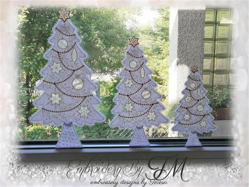 Christmas tree / three sizes / combination of lace and felt