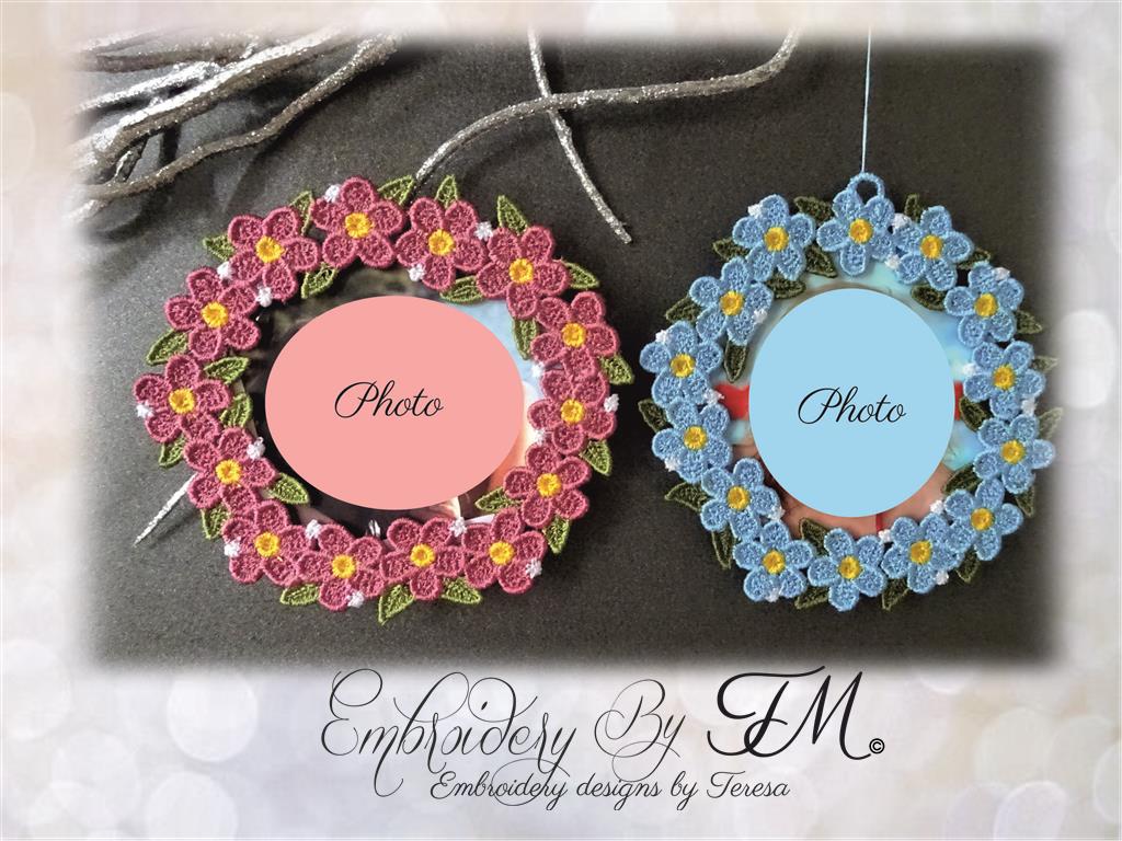 Photo frame FSL with Forget-me-not / 4x4 hoop / two variations
