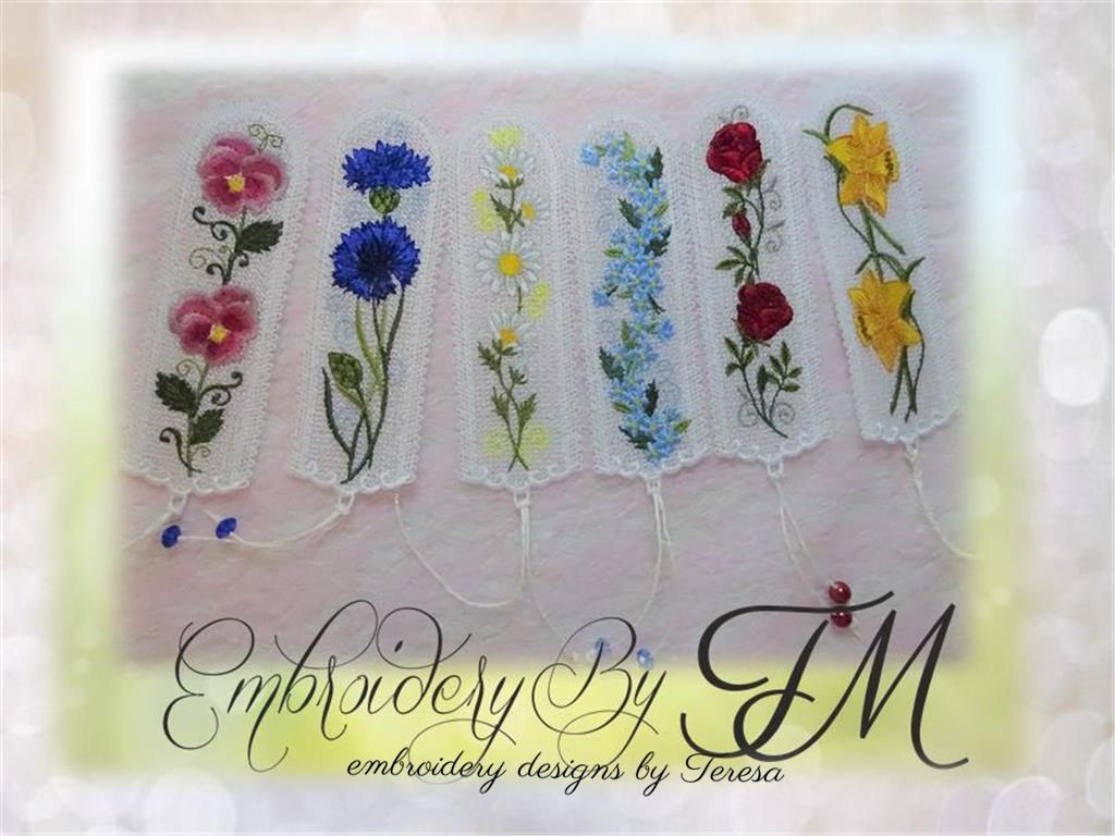 Large set bookmark with flowers No.1 / 5x7 hoop
