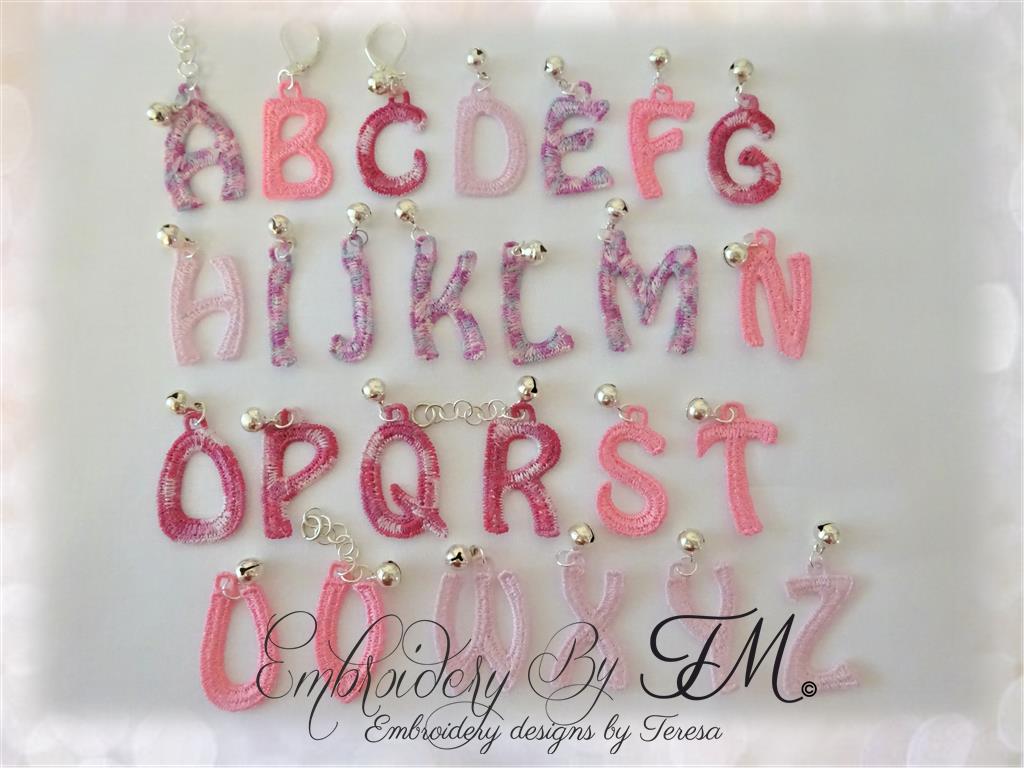 Alphabet jewelry lace + numbers / 4x4 hoop / FSL/ 38 pieces
