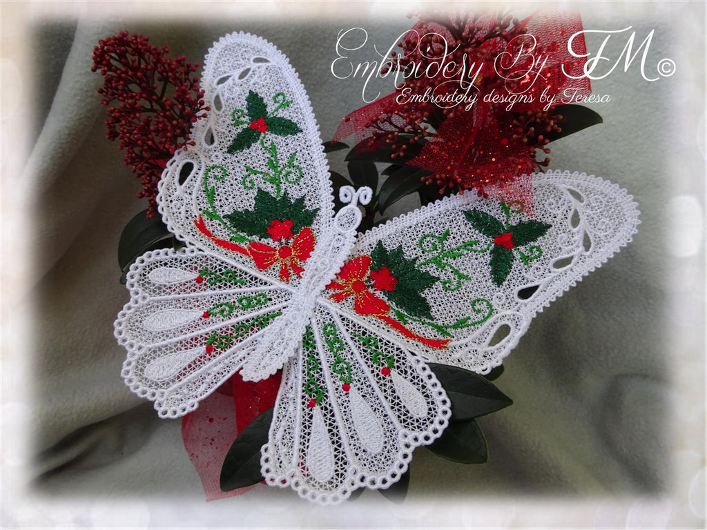 Large butterfly December / the Holly / 5x7 hoop
