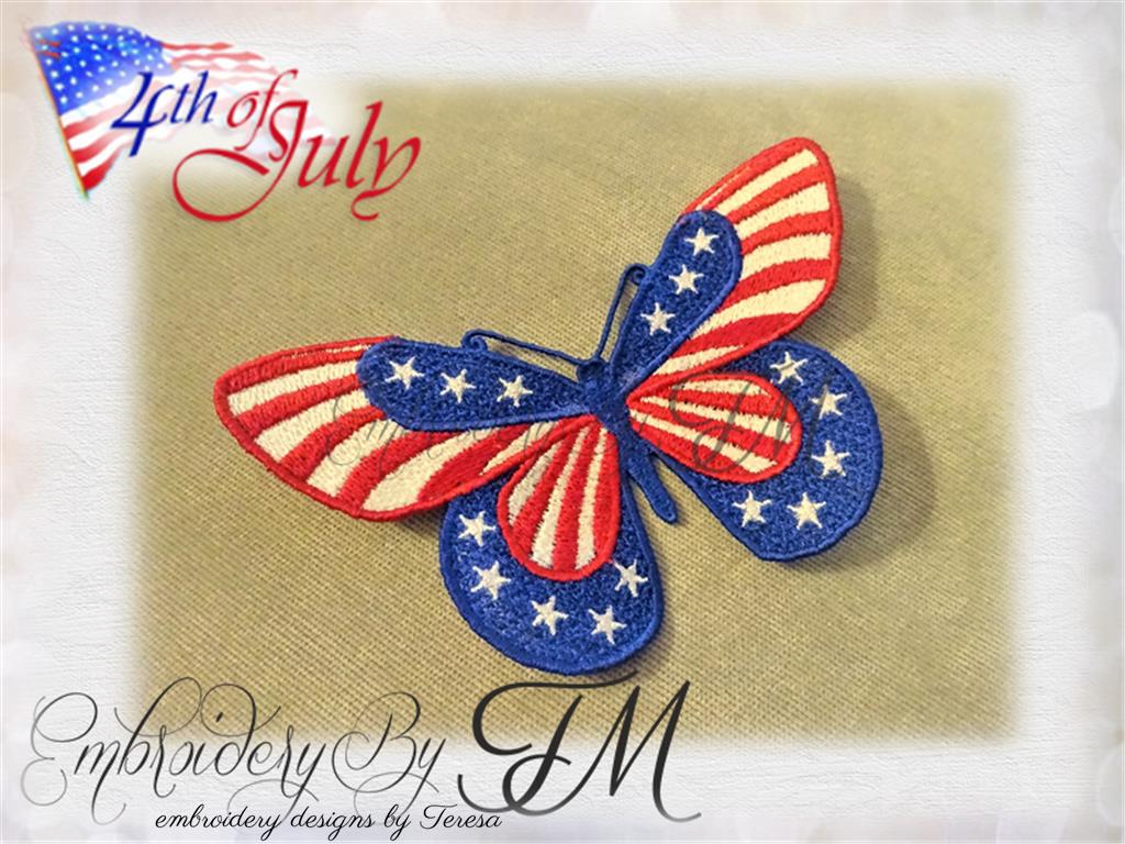 4th of July / Butterfly large/ 5x7 hoop