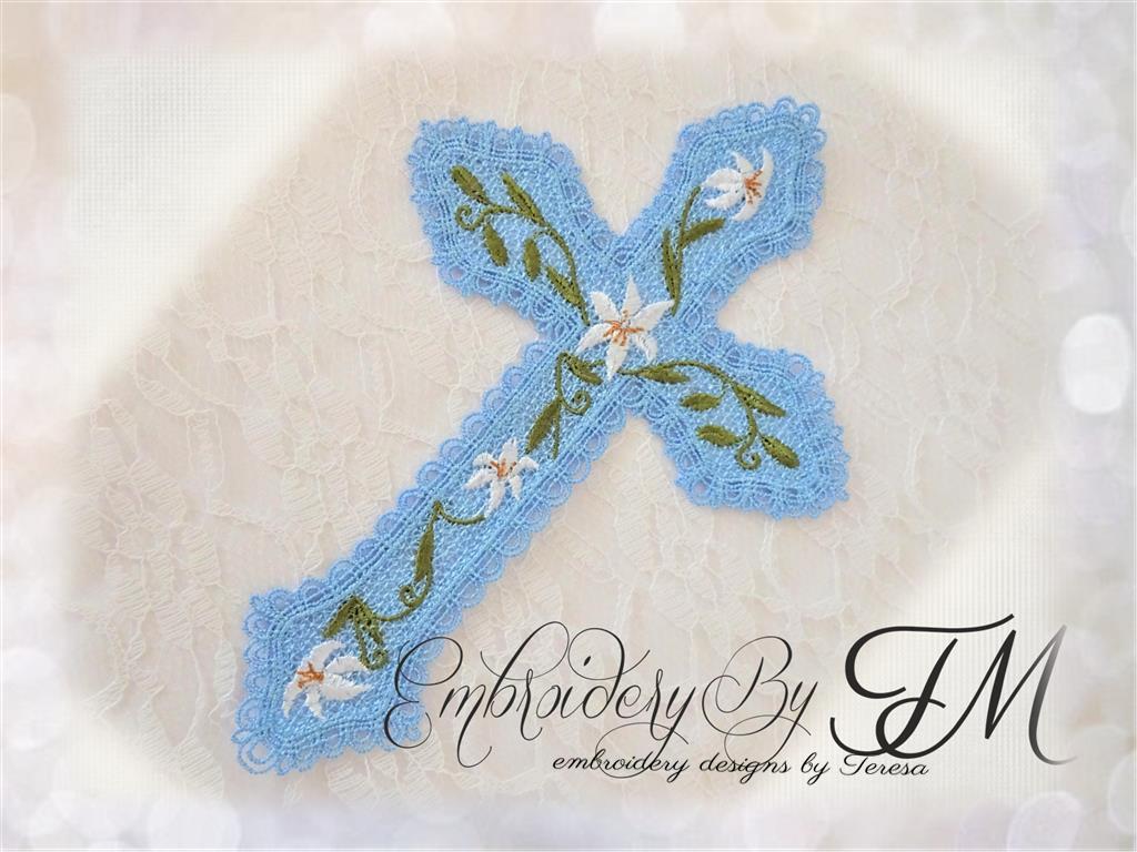 FSL Cross with Lily  / two sizes / 5x7 and 4x4 hoop