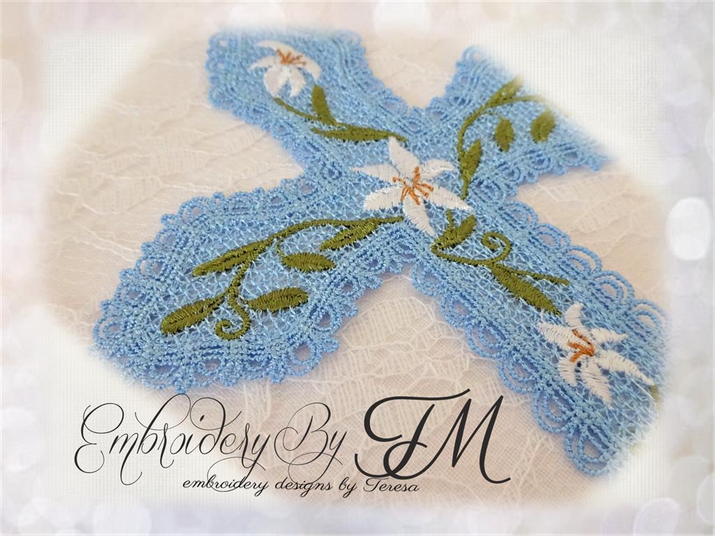 FSL Cross with Lily  / two sizes / 5x7 and 4x4 hoop
