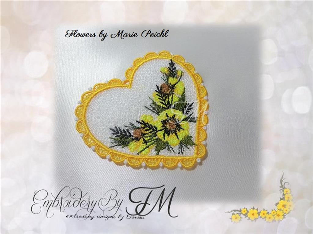 FSL Heart with yellow flowers / 4x4 hoop