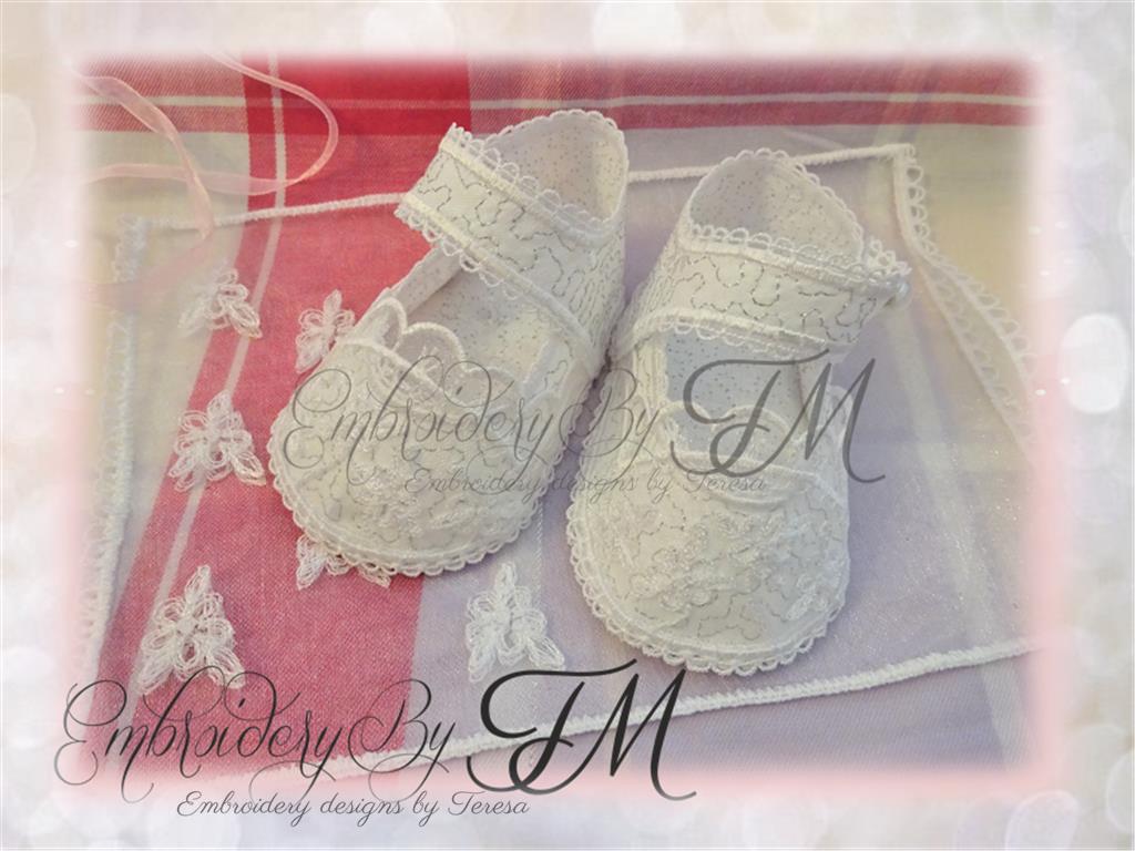 Booties for baby + bag - combinations of fabric, organza and lace/ No.45