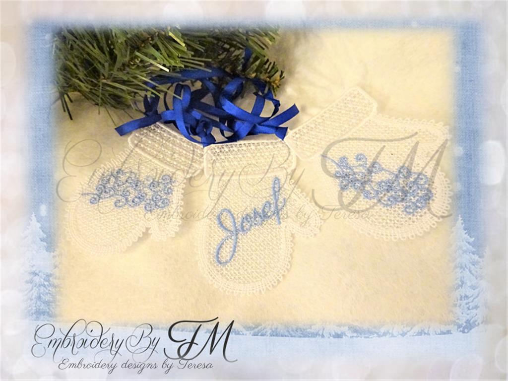 Christmas lace gloves / one design is empty, you can put your text here, I used the name of my son Josef/4x4 hoop