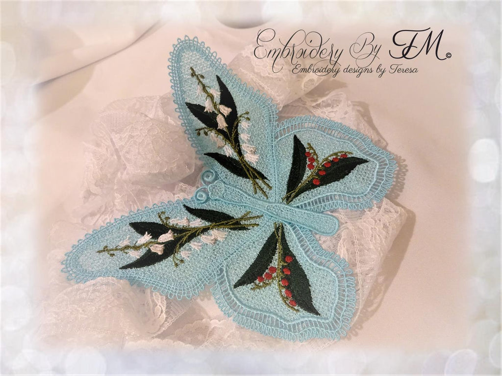 Large butterfly  May / Lily of the valley /5x7 hoop