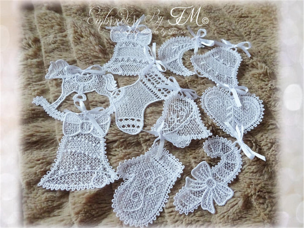 Christmas decoration lace /set of 10 pieces/ 4x4 hoop
