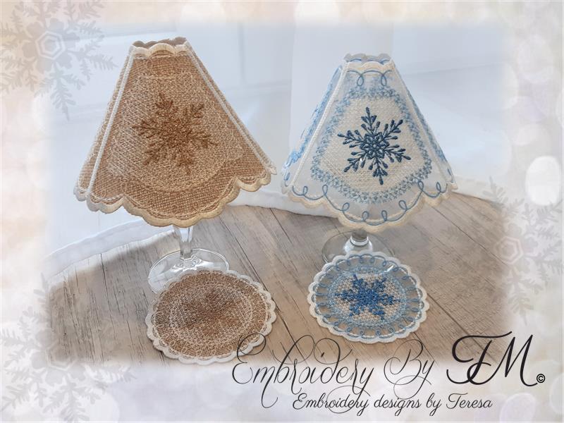 Wine glass shades with snowflakes / 4x4 and 5x7 hoop /design on organza or fabric