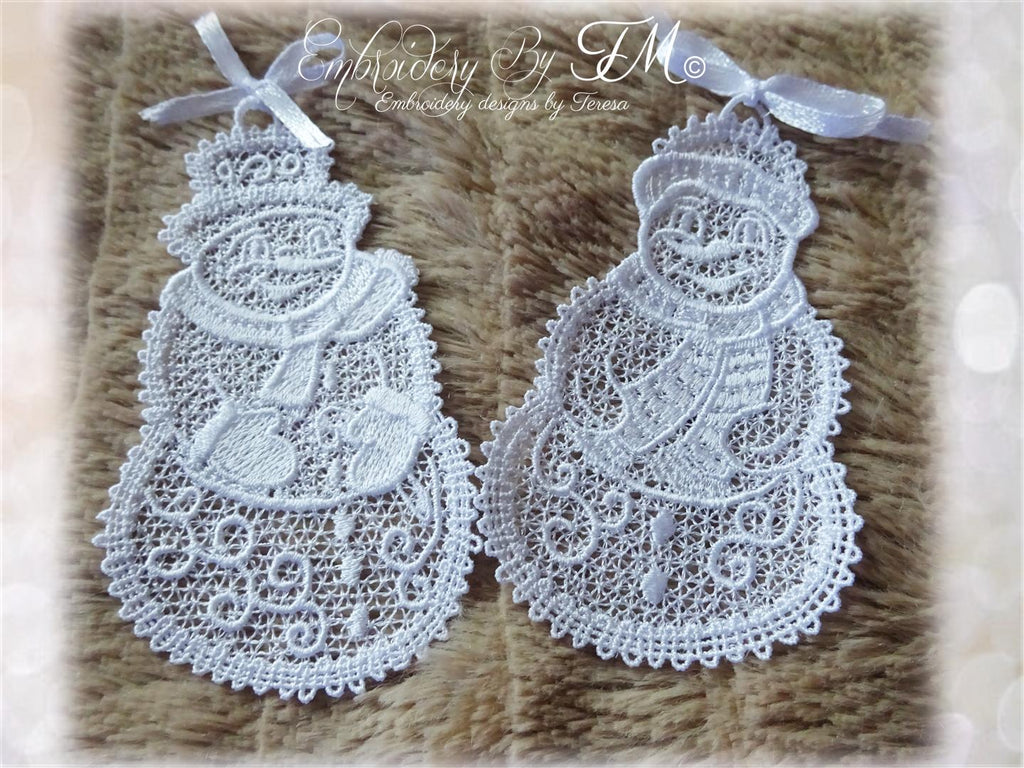 Snowmen lace/ two variations /4x4 hoop
