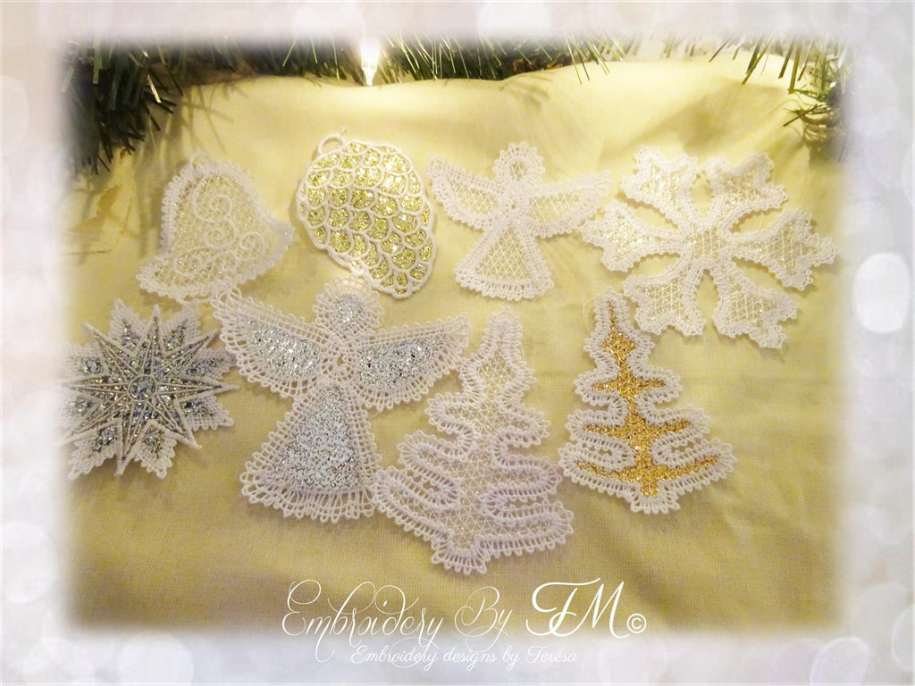 Lace ornaments christmas for Mylar foil ( set 6 pieces )/4x4 hoop