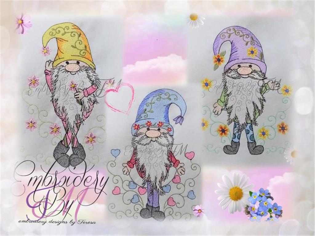 Gnomes spring set/ embroidery design / two sizes