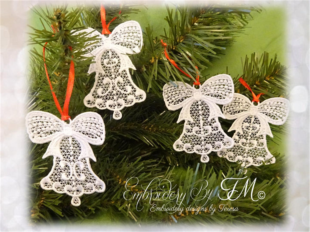 Christmas bells lace / 4x4 hoop / four variations