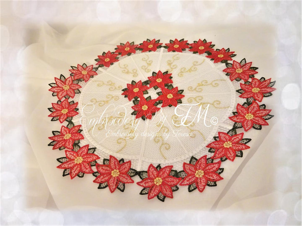 Lace doily with poinsettia /5x7 hoop