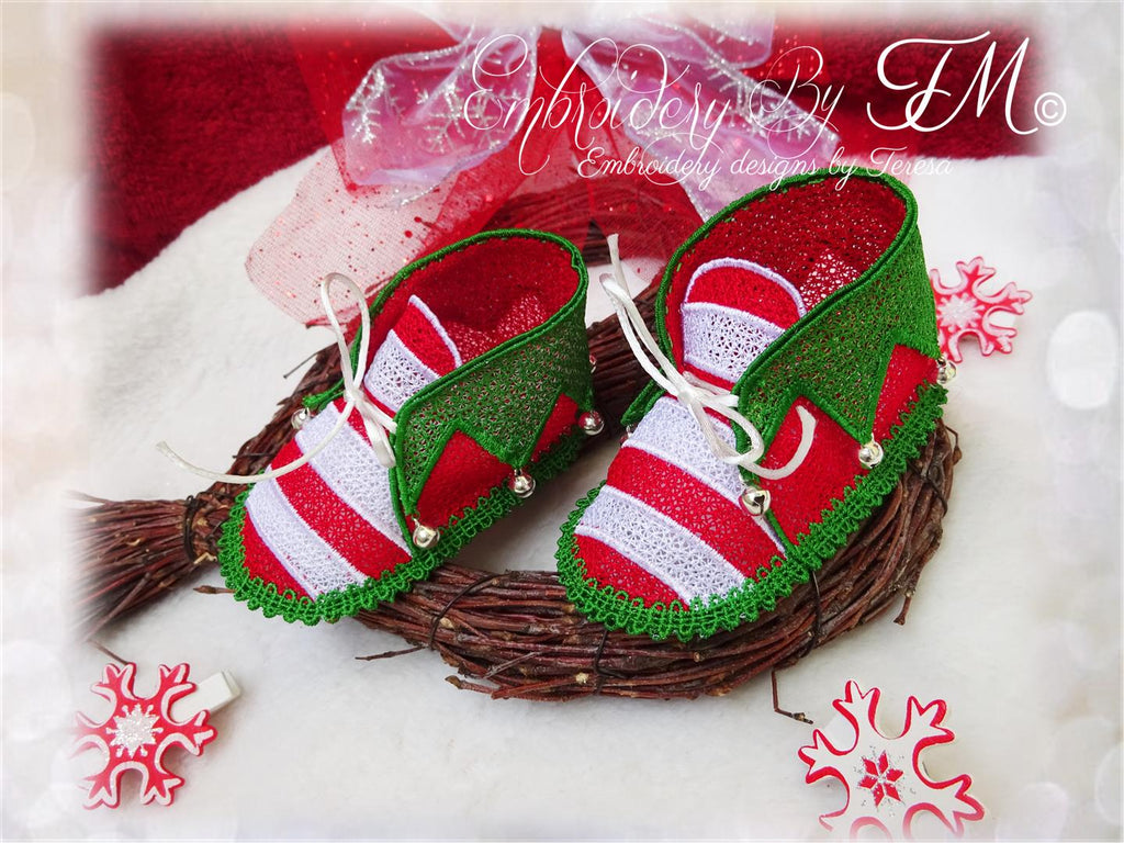 Baby booties elf christmas- No.38/two sizes / 5x7 hoop