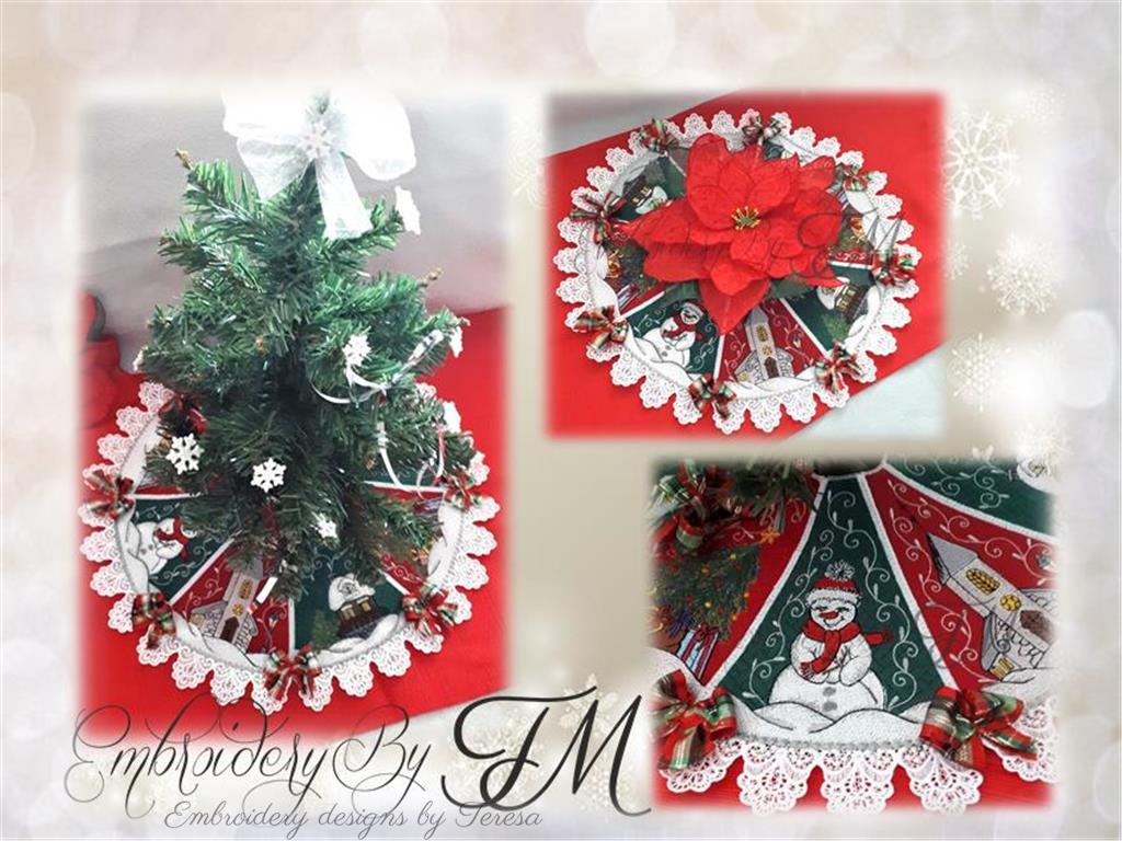 Christmas tree skirt / three sizes / combination felt and lace