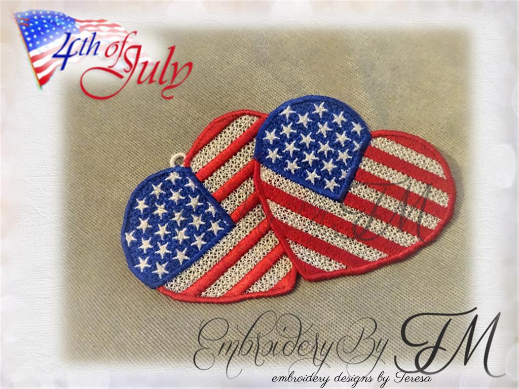 4th of July / Heart lace/ 4x4 hoop