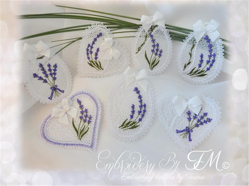 Decoration with a touch of Provence - Lavender/ Eggs, heart and oval/ FSL/ 4x4 hoop/ 7 pieces